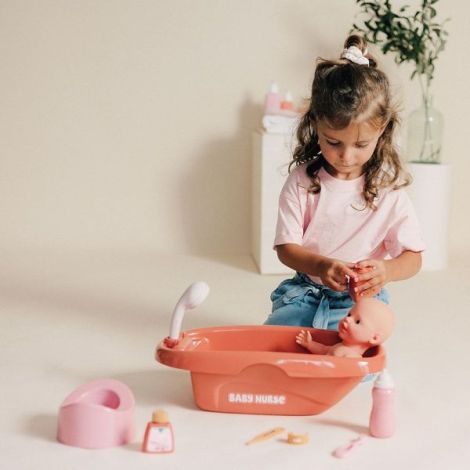 Set de baie pentru papusa Smoby Baby Nurse Bath cu 8 accesorii