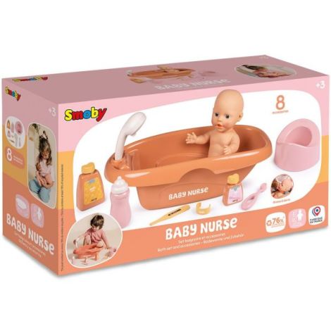 Set de baie pentru papusa Smoby Baby Nurse Bath cu 8 accesorii