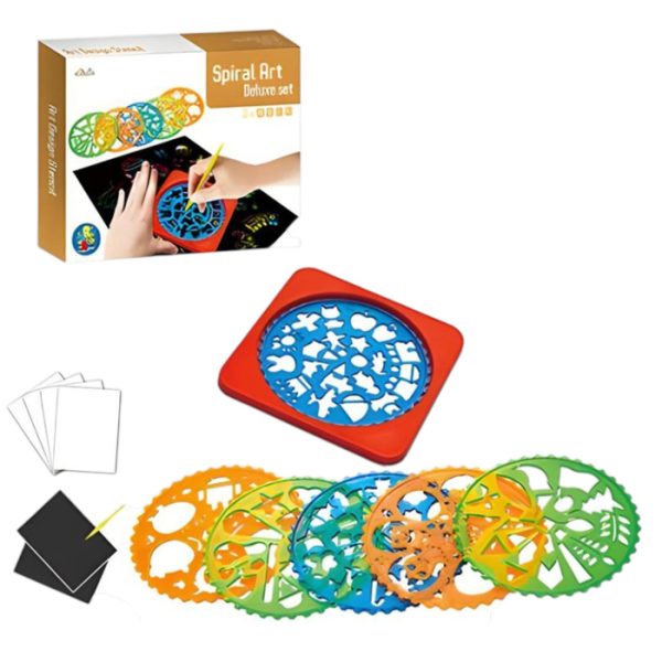 set-desen-copie-copie-897762.jpg Set Creativ Deluxe Spiral Art Spirograph cu 6 Sabloane si Planse de Razuit