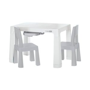 Set masuta si doua scaune, FreeON, Neo, Pentru copii, Cu doua sertare, Cu masa reglabila la doua inaltimi, Conform cu standardele europene de securitate EN71-1;2018, EN71-2:2020, EN71-3:2021, Gri
