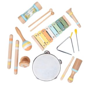 Set Montessori de 9 instrumente muzicale pentru copii, din lemn