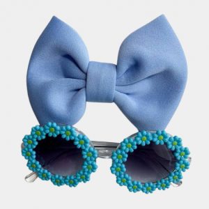 Set Ochelari de Soare pentru Fetite, Model Floricele Vesele, Marime Universala - Albastru