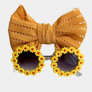 Set Ochelari de Soare pentru Fetite, Model Floricele Vesele, Marime Universala - Galben