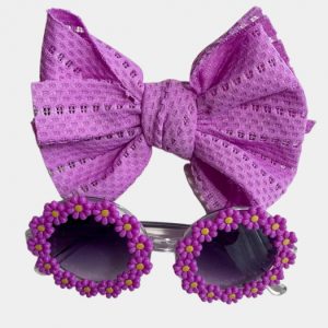 Set Ochelari de Soare pentru Fetite, Model Floricele Vesele, Marime Universala - Mov