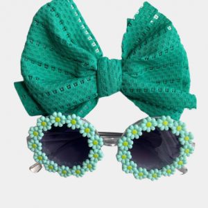 Set Ochelari de Soare pentru Fetite, Model Floricele Vesele, Marime Universala - Verde