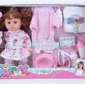 Set Papusa Sweet Babydoll cu olita, haine de schimb si sunete in limba romana, +3 ani