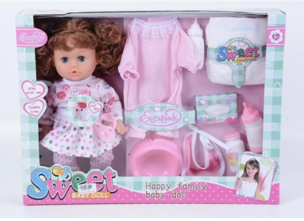Set Papusa Sweet Babydoll cu olita, haine de schimb si sunete in limba romana, +3 ani