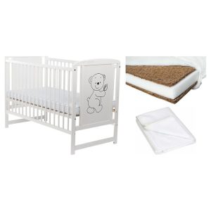 Set Patut din lemn Timmi 120x60 cm + Saltea Cocos Confort II + Protectie impermeabila Qmini