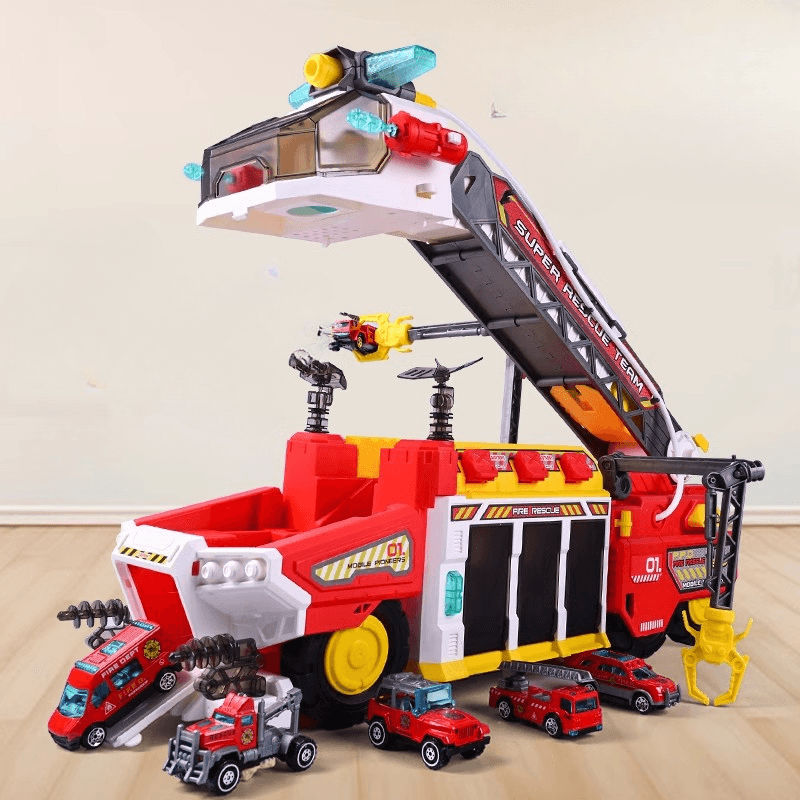 Camion de Pompieri Multifuncțional cu 3 Mașinuțe, Jucărie STEM Interactivă și Educativă LUDIRO - Default Title