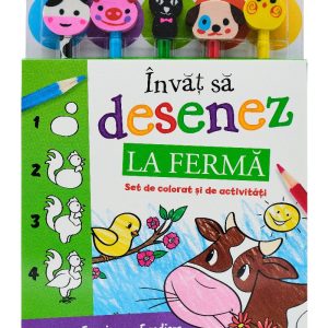 Invat sa desenez. La ferma. Set de colorat și de activitati (contine 5 creioane si 5 radiere)