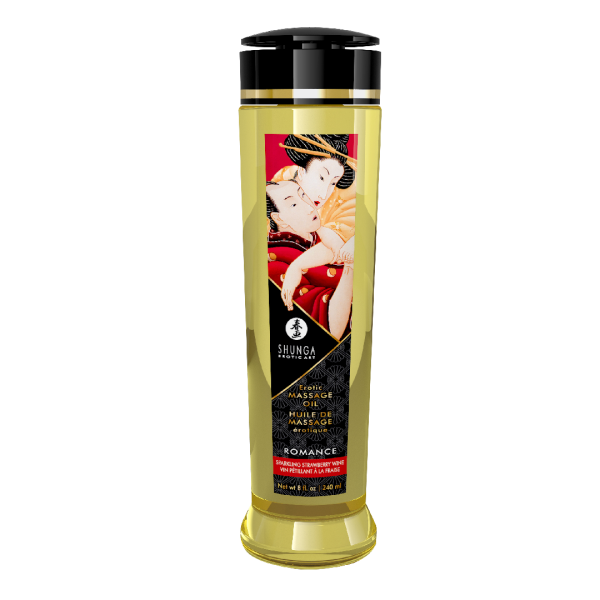 shunga-lei-masaj-capsuna.png Ulei pentru masaj erotic Romance Strawberry, 240ml, Shunga Erotic Art