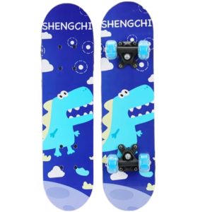 Skateboard pentru Copii, din Lemn, 60 cm - Dino Albastru