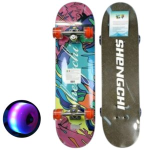 Skateboard pentru Copii, din Lemn, cu roti luminoase, 80 cm - Grafic