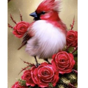 Tablou GM512 Pasarea Cardinal Pictura cu Diamante, Goblen cu pietre 5D, cu rama de lemn, 20 x 30 cm