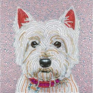 Tablou GM536 Catel Bichon alb Pictura cu Diamante, Goblen cu pietre 5D, cu rama de lemn, 20 x 30 cm
