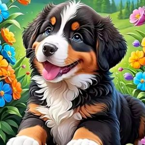 Tablou pm10024 Catel Bernese Mountain Dog, Picteaza Dupa Numere, cu rama, 20x30 cm