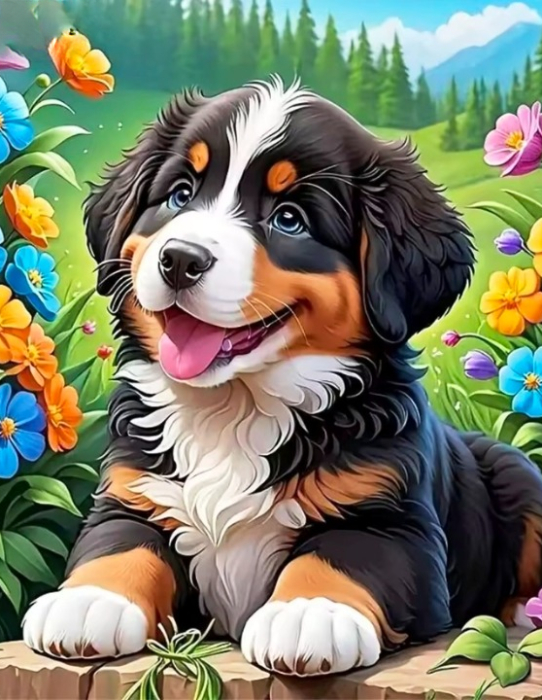 Tablou pm10024 Catel Bernese Mountain Dog, Picteaza Dupa Numere, cu rama, 20x30 cm