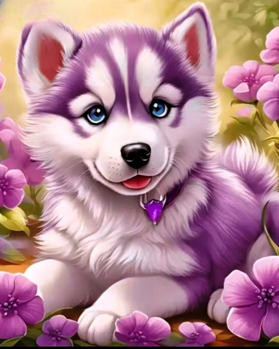 Tablou pm10023 Catel Puppy Husky, Picteaza Dupa Numere, cu rama, 20x30 cm