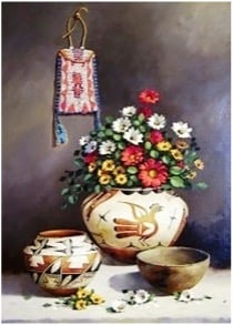 Tablou PM1005 Vase de lut cu flori, Picteaza dupa numere, cu rama de lemn, 40 x 50 cm