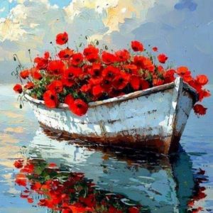 Tablou PM757 Picteaza Dupa Numere, cu rama, 40x50 cm, Barca cu maci