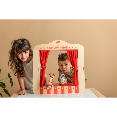Teatru de papusi din lemn pentru masa, pliabil, cu figurine incluse Kipod