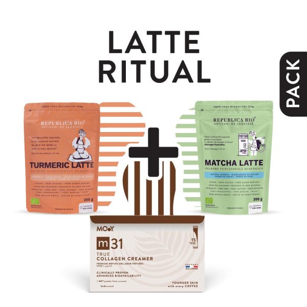 thumbnail_Bundlesimunitate__4.Latteritual_1200x1200.jpg LATTE RITUAL PACK, pachet promotional (Matcha Latte + Turmeric Latte + m31 colagen creamer), natural, 505g