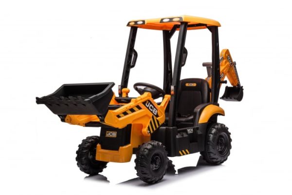 Tractoras electric pentru copii JCB 70W 12V cu incarcator si cupa manuala, culoare Galbena
