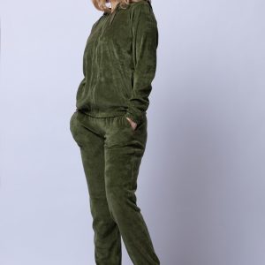 Trening dama doua piese din catifea de bumbac verde olive