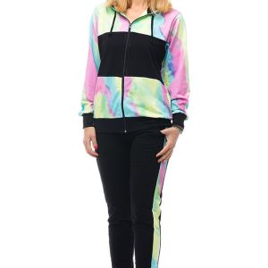 Trening dama bumbac doua piese, imprimeu multicolor