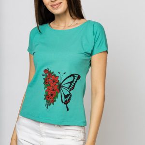 tricou-cambrat-turcoaz-din-bumbac-cu-imprimeu-fluture-si-flori-3607-5387.jpg Tricou cambrat turcoaz din bumbac cu imprimeu fluture si flori