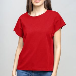 Tricou cu maneca cazuta din bumbac rosu