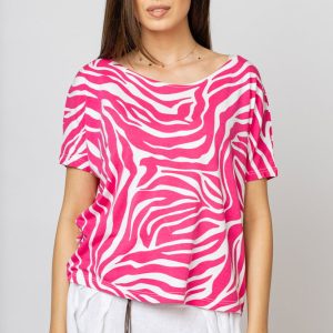 Tricou din vascoza cu imprimeu alb - roz