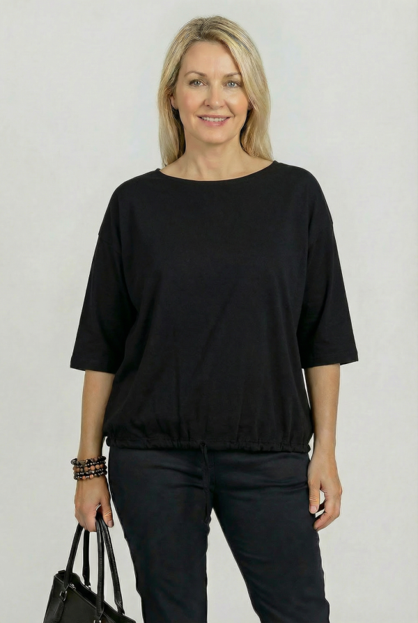 tricou-uni-cu-maneca-3-4-din-tricot-de-bumbac-cu-snur-la-baza-negru-461048.png Tricou uni cu maneca 3 4 din tricot de bumbac cu snur la baza, negru