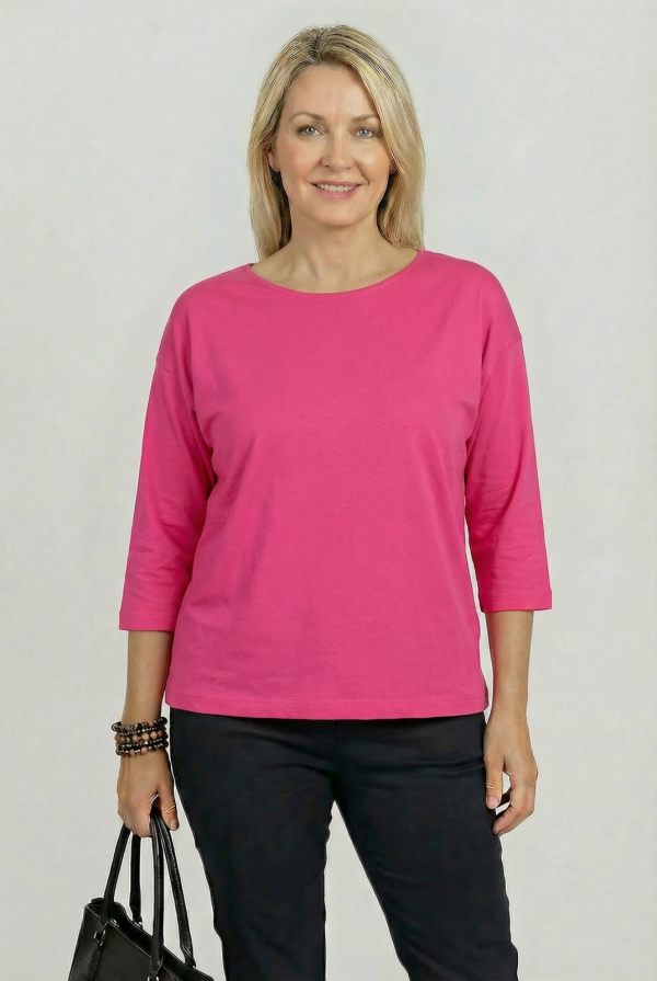tricou-uni-cu-maneca-3-4-din-tricot-de-bumbac-fucsia-380843.png Tricou uni cu maneca 3 4 din tricot de bumbac, fucsia