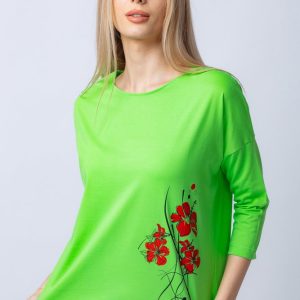 tricou-verde-din-bumbac-cu-maneci-3-4-si-imprimeu-maci-2541-3641.jpg Tricou verde din bumbac, cu maneci 3 4 si imprimeu maci