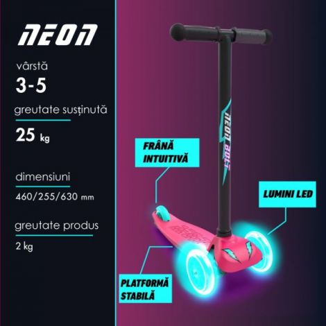 trotineta-cu-3-roti-neon-bolt-pink-3.jpg Trotineta cu 3 roti Neon Bolt Pink