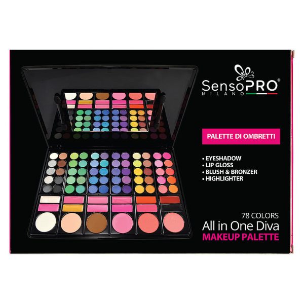 Trusa Machiaj All in One Diva SensoPRO Milano, 78 culori cu ruj si blush