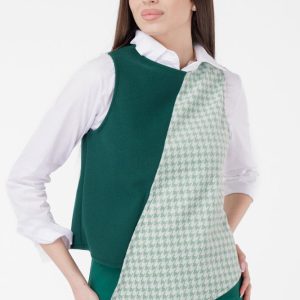 Vesta asimetrica in colturi, cu fermoar pe spate, verde