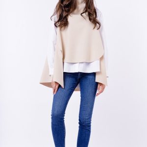 Vesta asimetrica trendy, din jerseu punto milano, ivoire
