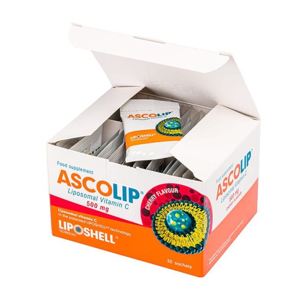 vitamina-c-lipozomala-ascolip-500mg-cirese-02-d35.jpg ASCOLIP, Vitamina C Lipozomală 500 mg, cu aromă de cireșe, 30 plicuri, LIPOSHELL®