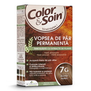 vopsea-de-par-7g-color_soin.png Vopsea de par fara amoniac, fara silicon, blond auriu, 7G, Color&Soin