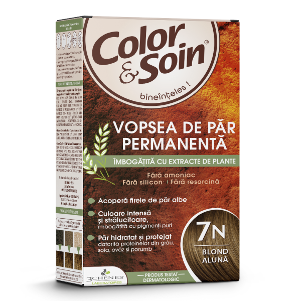 vopsea-de-par-7n-color_soin.png Vopsea de par fara amoniac, fara silicon, blond aluna, 7N, Color&Soin